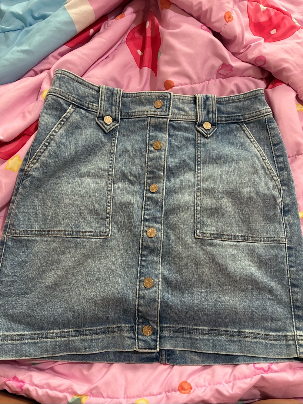 White House Black Market Light Wash Button-Front Denim Mini Skirt